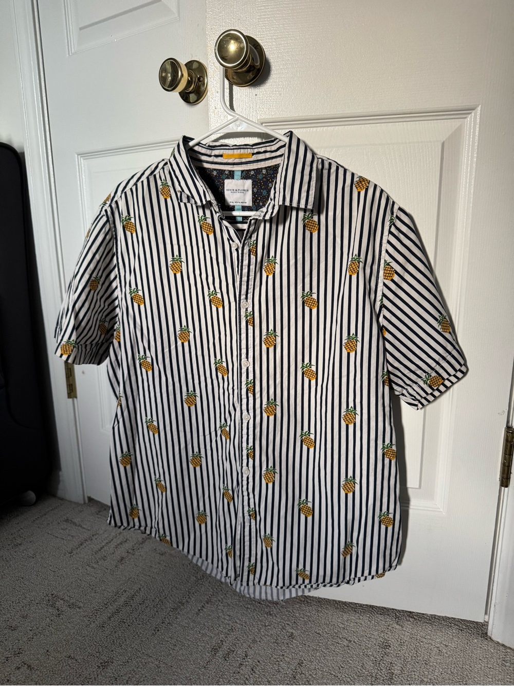Denim & Flower Black and White Striped Shirt with Pineapple Print